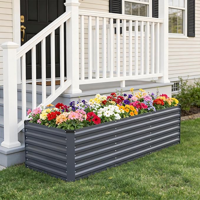 INNO STAGE 8x3x2ft Galvanized Raised Garden Bed, Raised Garden Bed Kit-Metal Planter Box Outdoor, Planting for Vegetables, Fruits, Herbs, Flowers, Grey