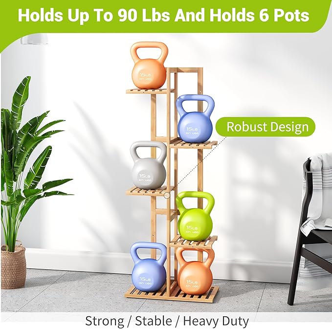 BMOSU Bamboo Plant Stand for Indoor Outdoor Plants Corner Tall Plant Shelf 6 Potted Holder Shelf Plant Rack Holder Display Rack(Natural)