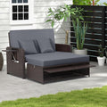 LDAILY Moccha Outdoor Daybed, Wicker Loveseat Sofa Set with 4-Postion Adjustable Backrest, Storage Ottoman, Cushions, Rattan Double Bed Lounger, Patio Furniture Set (Gray)