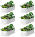 A ANLEOLIFE 6-Set 8X4X2 ft Galvanized Raised Garden Bed Kit, Oval Metal Deep Root Planters for Outdoor Plants, Antique White