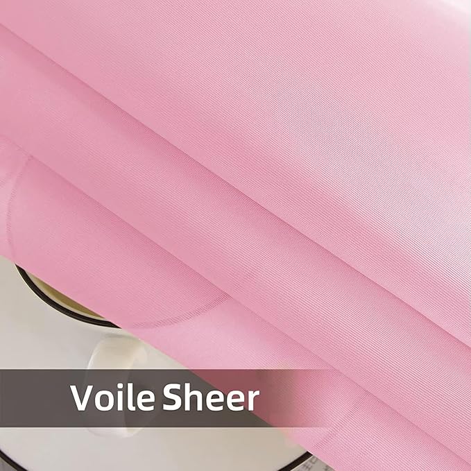 SpaceDresser Waterproof Outdoor Sheer Curtains for Patio - 4 Panels Rod Pocket Indoor Voile Sheer Curtain for Living Room,52W x 120L inch,Light Pink