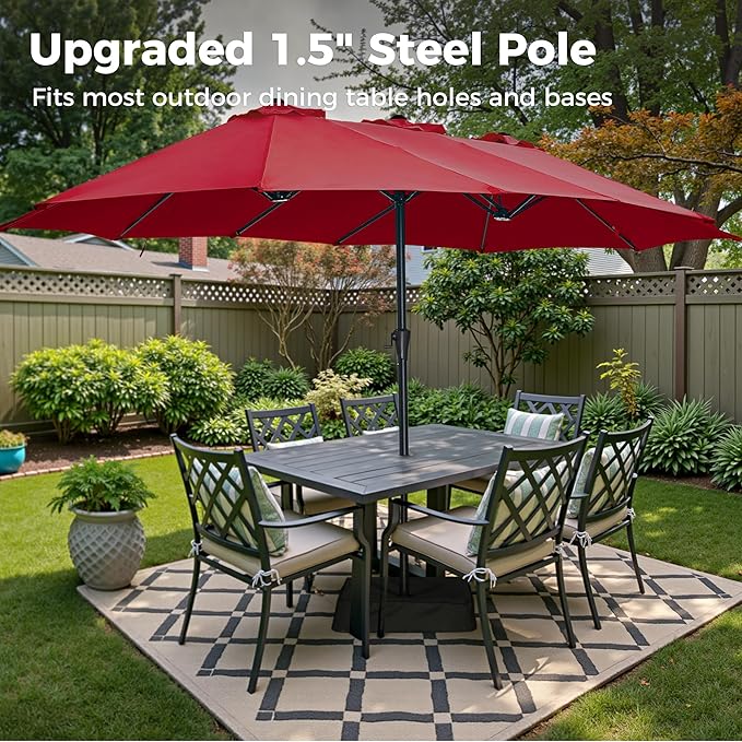 SUPERJARE 13FT Outdoor Umbrella for Patio, Double sided Pool Umbrellas with Fade Resistant Canopy, Large Table Umbrella for Deck, Market, Backyard - Burgundy