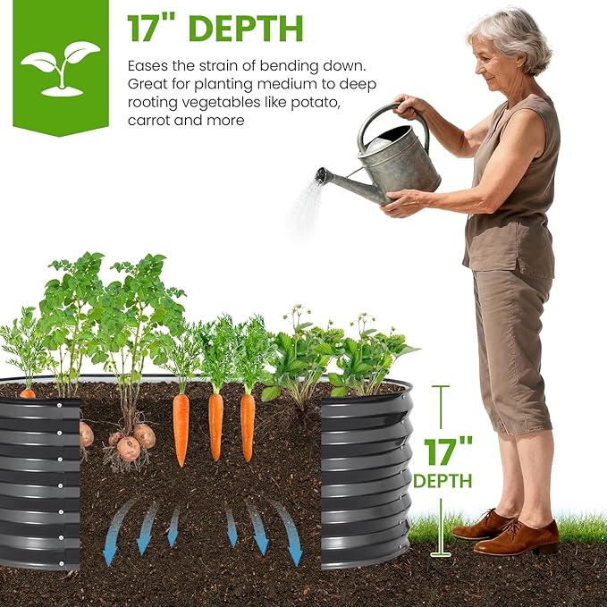 Galvanized Raised Garden Bed Outdoor |17'' Tall Planter Box Outdoor for Deep Root Plants | 2Pcs Raised Bed Kit for Gardening with Rubber Strip for Vegetables Flowers Fruits (Darkgrey, 4x2x1.4FT)