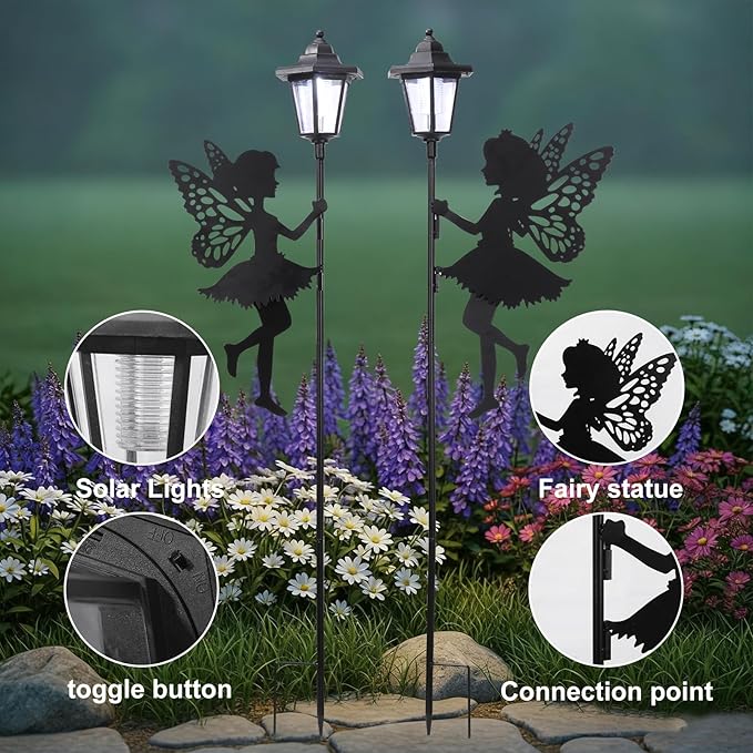 ZKLiLi Fairy Solar Garden Light,Outdoor Garden Fairy Decor Waterproof Large Hanging Lantern Decorations for Patio Yard Porch Lawn Pathway Statues Outdoor Decor Gifts（White Light）