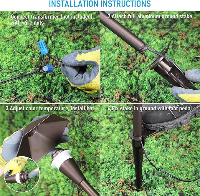 LEONLITE 5CCT Low Voltage Pathway Lights, LED Landscape Path Lights, 1800/2700/3000/4000/5000K, Hexagon Head, 12-24V AC/DC, IP65 Outdoor Walkway Light, Oil Rubbed Bronze Aluminum, Pack of 6