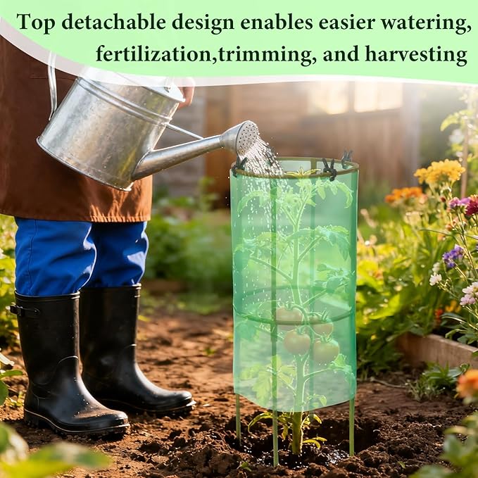 17.7" H Plant Support Stake Cage, Round Plant Support Garden Flower Stakes with Plastic Protective Film, Plant Cages for Indoor Outdoor Small Plants,Tomato, Peony, Hydrangea