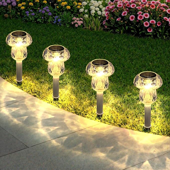 Mancra 8 Pack Solar Pathway Lights Outdoor, Mushroom Solar Garden Lights Waterproof Dusk to Dawn Solar Outdoor Lights for Yard, Walkway, Garden Decorations, Warm White