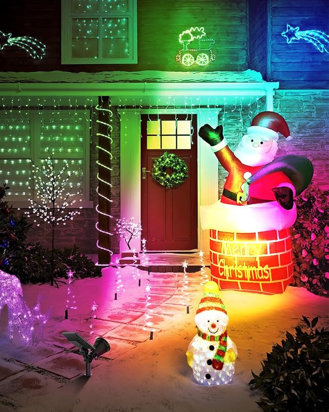 4 Pack Color Change Solar Spotlights Outdoor for Christmas Decorations, Tree, Snowman, Santa Claus, Elk Statue, Waterproof RGB Lanscape Spot Lights Uplighting for Outside House Wall, Yard, Garden