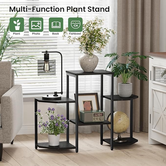 Plant Stand Indoor,Multiple Plant Shelf Corner Rack, 6 Potted Plant Stand, 6 Tiers Large Flower Holder, Planter Display Rack for Patio Balcony Living Room Bedroom Decor, Black