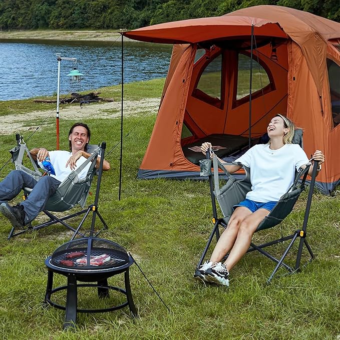 TIMBER RIDGE Hammock Camping Chair with Adjustable Backrest, Heavy Duty Folding Hammock Chair Supports 300lbs, Portable Hammock Chair for Camping, Travelling and Patio, Grey 2 Pack