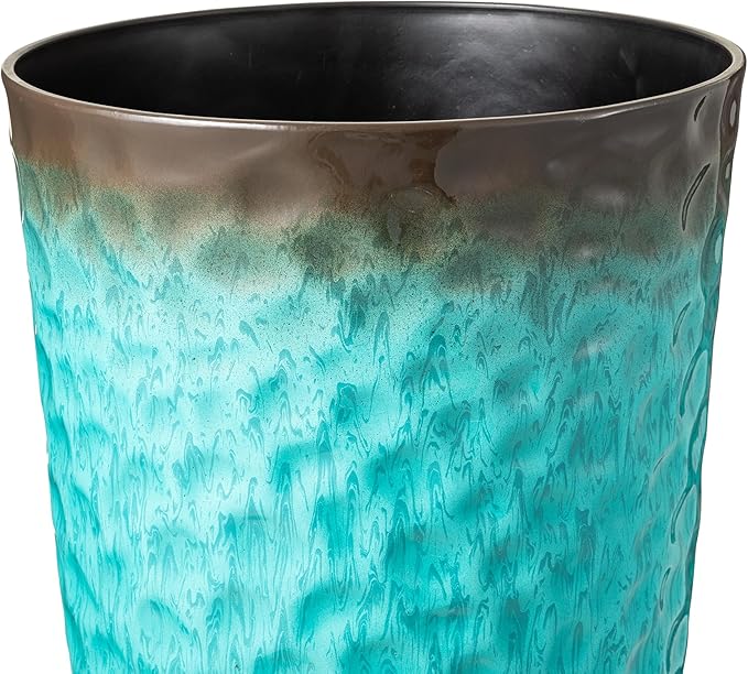 Glitzhome 31" H Oversized Tall Planter, Set of 2 Honeycomb Textured Gradient Turquoise Plastic Tall Outdoor Planters with Drainage Holes, Round Large Flower Pots for Indoor Outdoor Front Door Patio