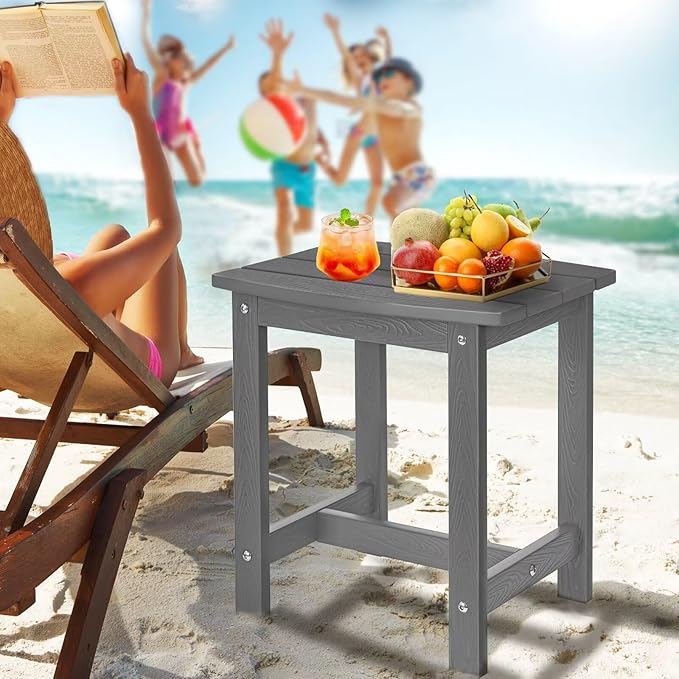 Y&M Outdoor Side Table, HIPS Adirondack Small Single Table, Waterproof Square Outside Table, Balcony Modern End Tables for Patio, Pool, Beach, Porch, Deck, Indoor or Outdoor Use, Dark Gray