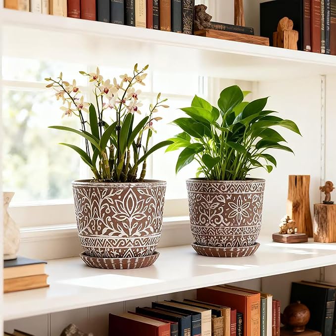 Gepege 6 Inch Ceramic Planter, Plant Pot with Drainage Holes and Saucers for Indoor Plants, Small Flower Pot, Birthday for Women Mom
