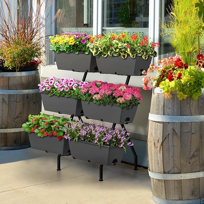 Raised Garden Beds with 6 Garden Planter Boxes Indoor Outdoor Vertical Raised Bed for Gardening Standing Planter Box with Legs, 3 Tier Elevated Herbs Flowers Garden Planter for Patio, Balcony, Gray