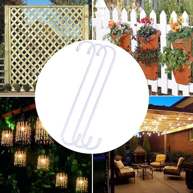 6 Pack 12 inch Extra Large S Hooks White Heavy Duty Plant Hanging Hooks Long S Shaped Extension Hooks for Kitchenware,Utensils,Pergola,Closet,Flower Basket,Garden,Patio,Indoor Outdoor Uses