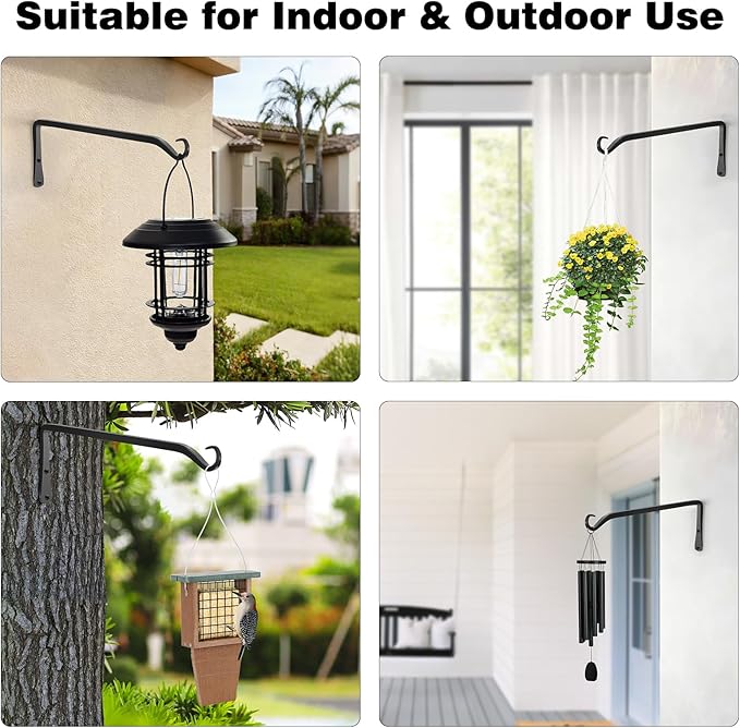 Gtongoko 2 Pack 12 Inch Metal Plant Hangers Wall Hooks for Hanging Plant Brackets, Outdoor Hooks for Hanging Bird Feeders, Flower Baskets, Lanterns, Wind Chinme, Solar Lamps