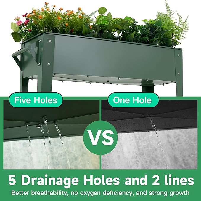 Raised Garden Bed with Legs and Wheels Removable for Outdoor, 31.6 * 14.6'' Metal Planter Raised Box for Growing Vegetables Herb Flower in Patio (Green)