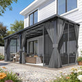 AECOJOY 20'x8' Outdoor Hardtop Metal Gazebo with Curtains and Netting for Patio, Large 8x20 Lean to Heavy Duty Wall Mounted Pergolas and Grill Gazebos Clearance, Patio Steel Roof Awnings for Decks