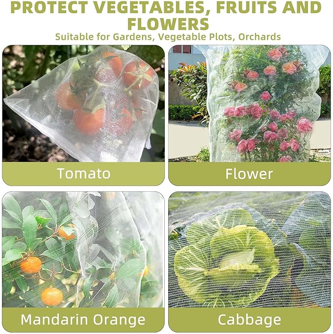 Bird Netting for Garden Protection, CANAGROW 4 Pack Garden Plant Mesh Netting Covers Bags with Drawstring, Insect Bird Barrier Bug Netting for Fruit Blueberry Bushes Vegetable Flower (3.3x4.9FT)