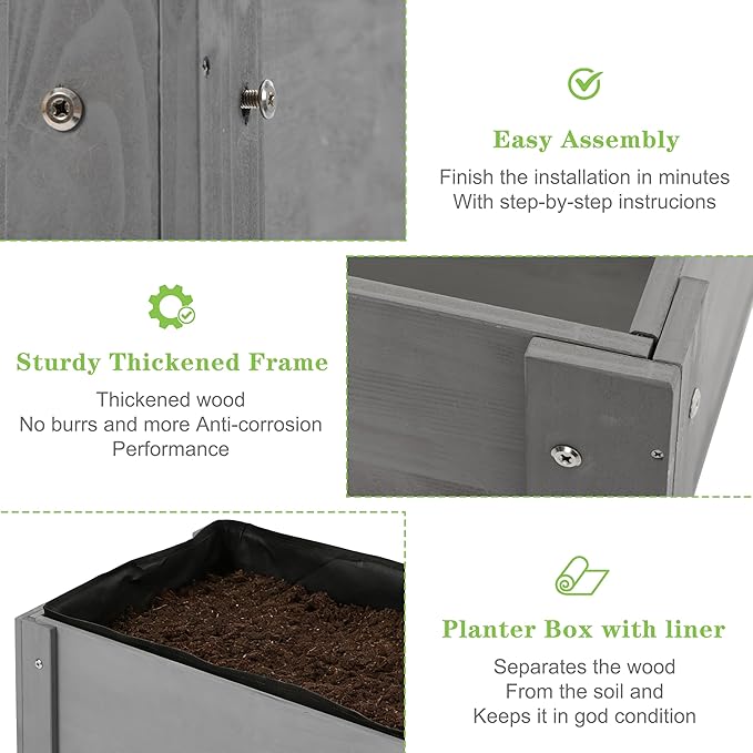 SoliWood Raised Garden Bed with Legs, 40x20x31'', Outdoor Wood Elevated Planter Box, Thick Legs, w/Liner