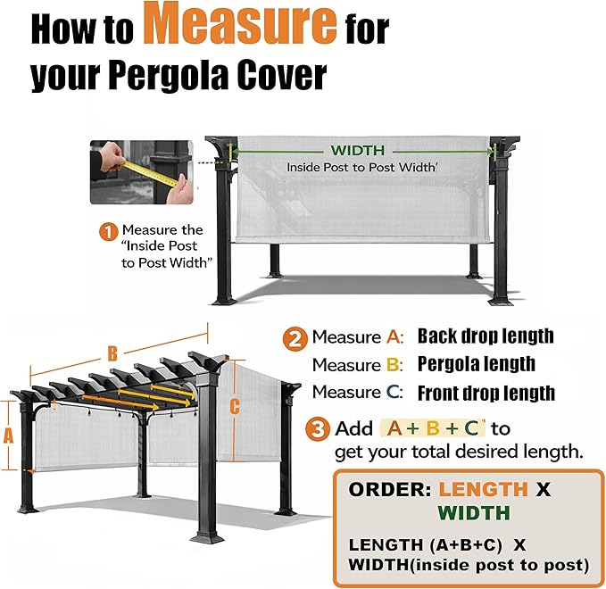 Universal Pergola Replacement Canopy Shade Cover with Breathable HDPE Fabric & Rod Pockets for 10 x 10 FT Pergola, Canopy Size: 192'' L x 106'' W (Banha Beige)