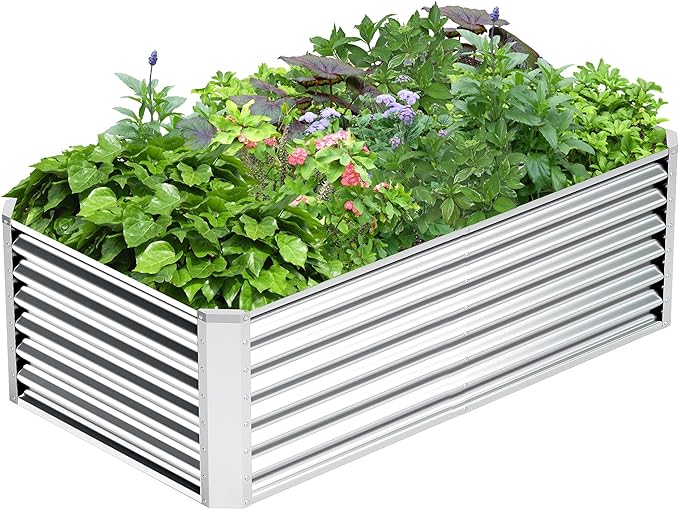 6x3x2FT Galvanized Raised Garden Bed,Galvanized Planter Boxes Outdoor, Large Metal Raised Garden Beds for Vegetables-Silver