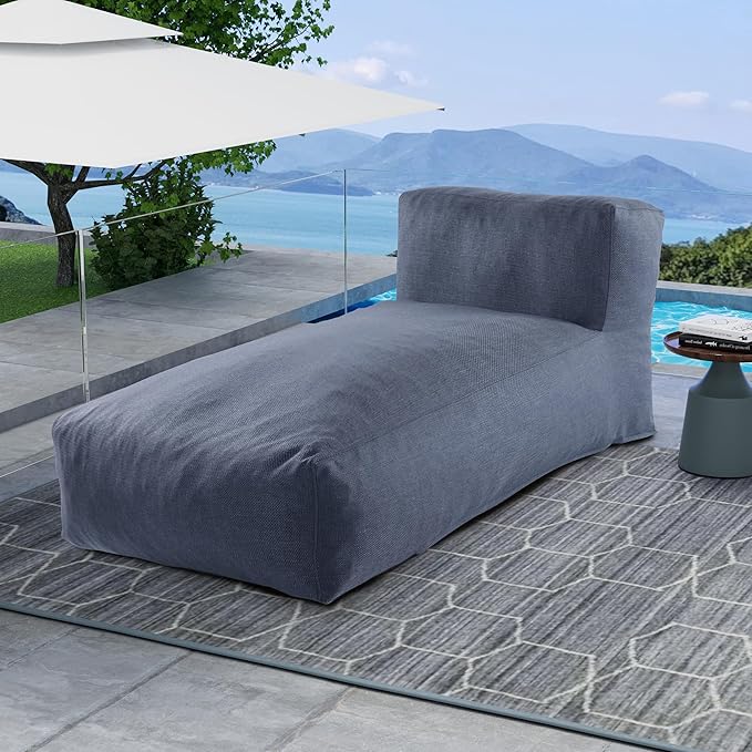 Outdoor Bean Bag Lounger Chair, Big Comfy Outdoor Daybed for Sunbathing and Tanning - Water-Resistant Patio Chaise and Pool Sun Lounger Furniture for Beach Deck (Denim Blue)