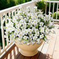 INQCMY Artificial Fake Petunias Flowers for Outdoors Spring Decoration, 12 Bundles Faux Flower Plants UV Resistant White Realistic Silk Flower for Outside Planters Patio Porch Yard Window Box