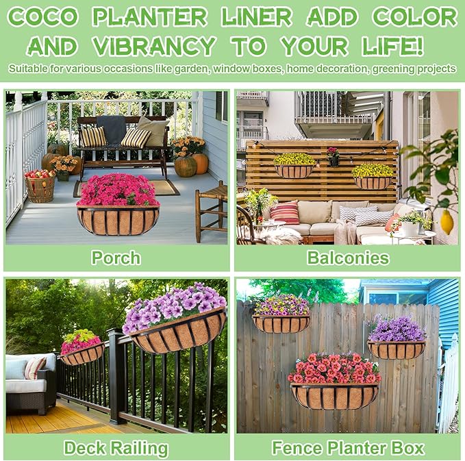 Riare 4 Pack 30 Inch Trough Coco Coir Liners for Planters, Pre-Formed Coconut Coir Replacement Liner Natural Coco Fiber Window Box Liners for Wall Planter, Window Basket Deck Railing Planter