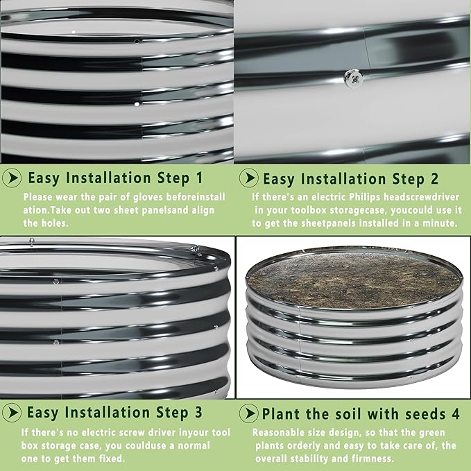 2x2x1.3FT Galvanized Raised Garden Bed Kit,Vegetable Boxes-Round Metal Flower Box,Large Planter Raised Beds Outdoor Garden for Planting,Fruit,Herb-Silver