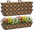 Y&M 4pcs 30" Horse Trough Window Boxes with Coconut Coir Liner, Black Metal Hanging Flower Planter Deck Railing Planter Boxes for Outdoor Indoor