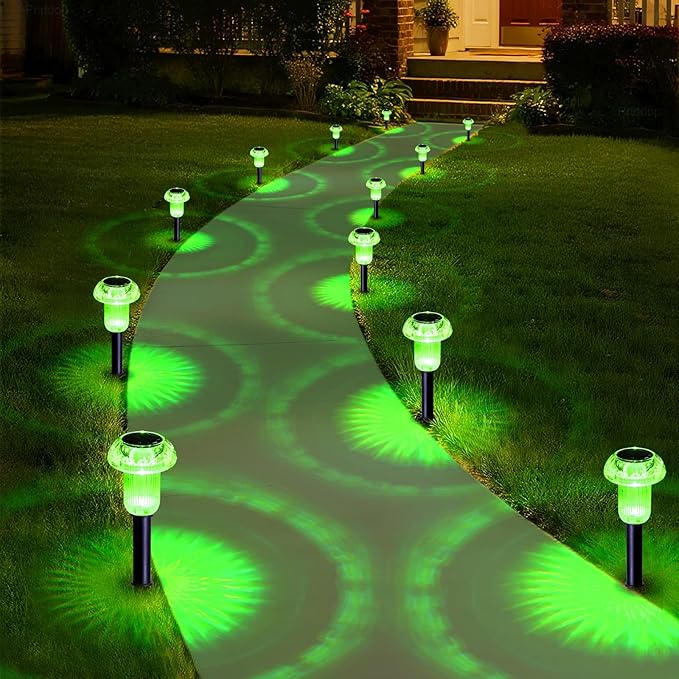 St Patricks Day Decorations Solar Lights Outdoor Pathway Waterproof 8 Pack Green LED Green Stake Acrylic Mushroom Decorative Garden Lights for Yard Landscape Patio Outside