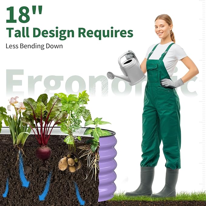 Kesfitt Raised Garden Bed, Metal Galvanized Steel Oval Garden Bed 8x2x1.5 ft with 18-Inch Deep Open-Bottom Design for Outdoor Vegetable Gardening, Lavender Purple