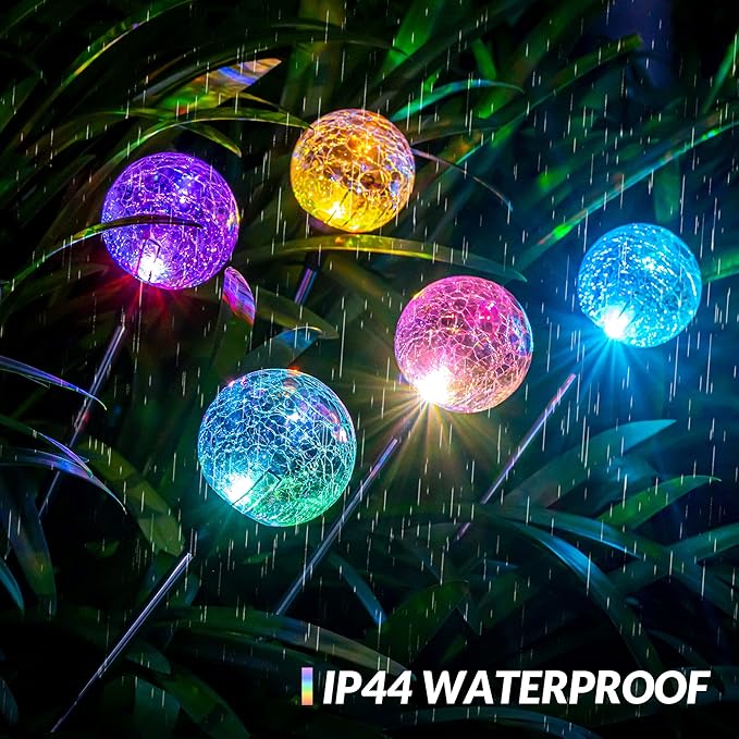 SOLPEX Solar Garden Lights 6 Pack, Solar Lights Outdoor Decorative, Solar Globe Lights Outdoor Waterproof for Yard and Garden, Multi-Color Changing Cracked Glass Ball LED Lights