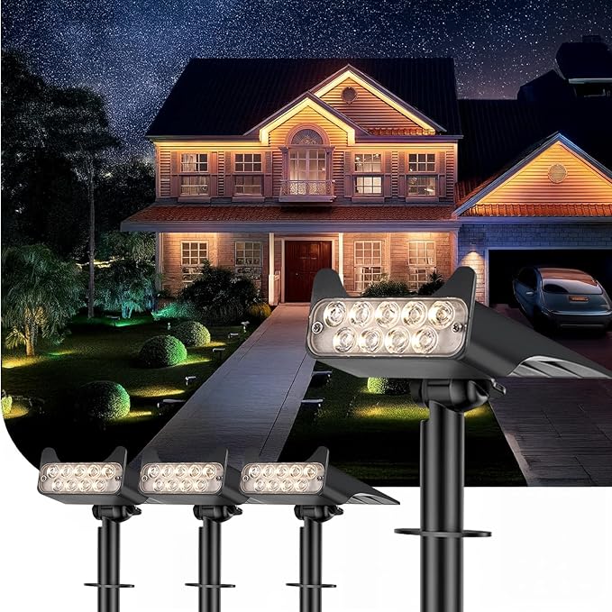 Solar Spotlights Outdoor Waterproof Landscape Path Lights Solar Dusk to Dawn Outdoor Lighting 4 Brightness Modes for Garden Pathway Tree Driveway Porch Yard