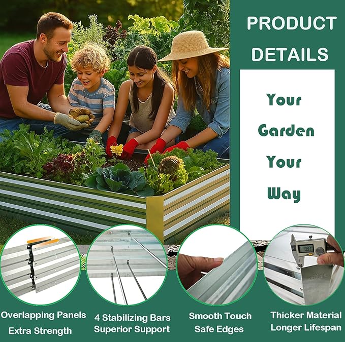 Galvanized Raised Garden Beds for Vegetables Large Metal Planter Box Steel Kit Flower Herb, 8x4x1ft