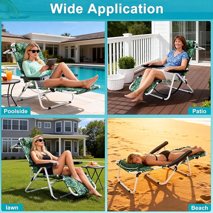 ABORON Tanning Chair with Face Hole, 5-Position Adjustable Reclining Beach Lounge Chair, Folding Face Down Sun Lounger for Beach, Poolside, Patio, Lawn, Home(Tropical Leaf)