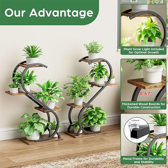 LATIBELL Plant Stand Indoor with Grow Light, 4 Tiered Metal Plant Shelf indoor, 29'' Plant Stands for Indoor Plants Multiple, Flower Stands for Indoor Plants Living Room, Patio, Balcony (2 Pack)