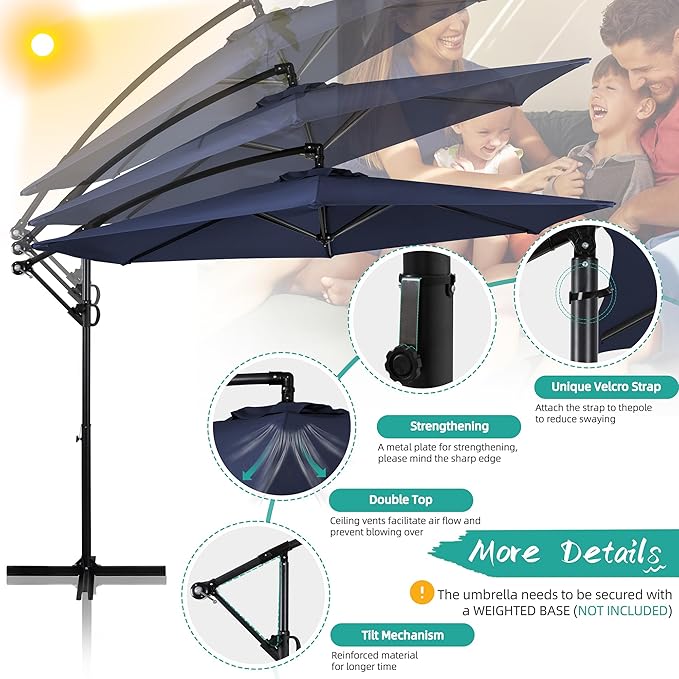 Shintenchi Patio Offset Umbrella with Easy Tilt Adjustment,Crank and Cross Base, Outdoor Cantilever Hanging Umbrella, Sunshade Free Standing Canopy, Navy Blue