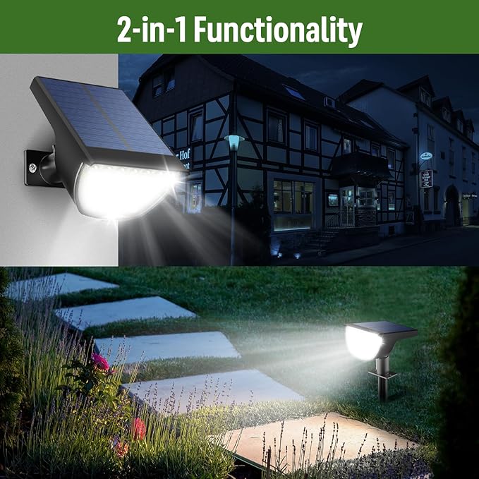 Solar Lights Outdoor Waterproof IP65, Solar Powered 76 LED 3 Lighting Modes Solar Spot Lights Outdoor for Yard Garden Landscape Pathway (Cool White, 6 Pack)
