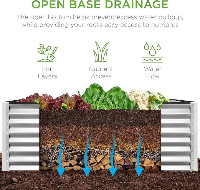 Best Choice Products 4x2x2ft Outdoor Metal Raised Garden Bed, Deep Root Box Planter for Vegetables, Flowers, Herbs, 119 Gallon Capacity, 100% Non Toxic Materials - Galvanized