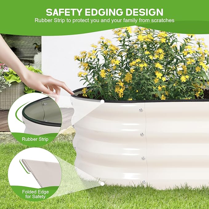 Galvanized Raised Garden Bed - 4×2×1ft (2 Packs) Planter Raised Beds for Gardening | Oval Metal Garden Planter Box with Safety Edging and Gloves for Vegetables Fruits and Flower (White)