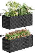 Outsunny Railing Planter Box (2 Pack, 20 Inch), Hanging Flower Pots with Hooks, Drainage Holes for Fence, Balcony, Garden, Patio, Rattan Look, Black