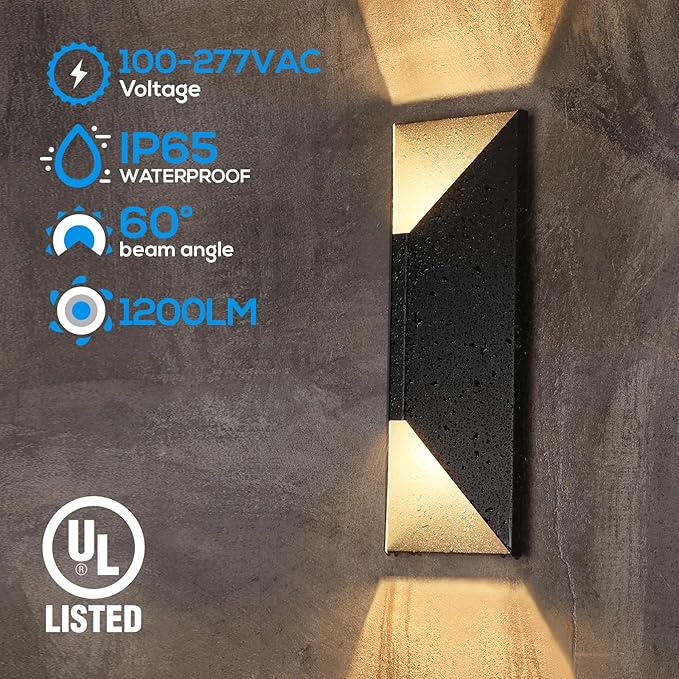 LEONLITE Dimmable LED Up Down Wall Light, 100-277V, CRI 90+, IP65 Waterproof, 10%-100% Dimmable for Commercial Outdoor, 14 Inch Modern Porch Light, 3000K, Pack of 2