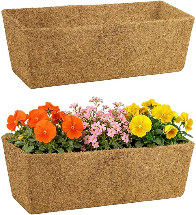 24in Tapered Coco Liners for Window Planter Box - 2 Pack 100% Natural Coconut Coir Fiber Liner Replacement for Deck Flower Box, Garden Railing Fence Wall Planter Basket