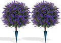 Artificial Lavender Topiary Ball for Outdoors, Set of 2 Boxwood Plant Tree with Spike, Fake Shrubs UV Resistant Faux Plants for Indoor Outdoor Decor