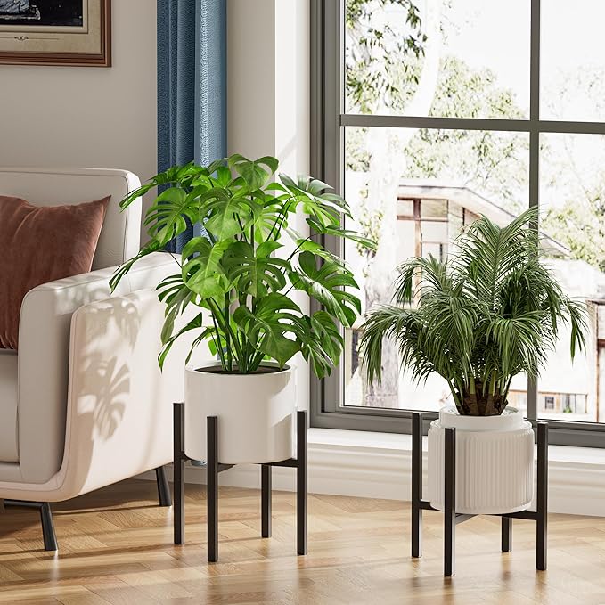 Urban Deco Adjustable Metal Plant Stand Outdoor & Indoor Planter With Stand Fits for 8-14 Inch Plant Holder Mid Century Modern Flower Stand Corner Outdoor Plant Stands for Patio (8-14inch 2PK)