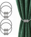 Hion Magnetic Curtain Tiebacks Grey 4 Pack, Curtain Tiebacks Buckles Holdbacks Holders Hooks Clip for Home Bedroom Office Decorative Thick or Thin Curtain