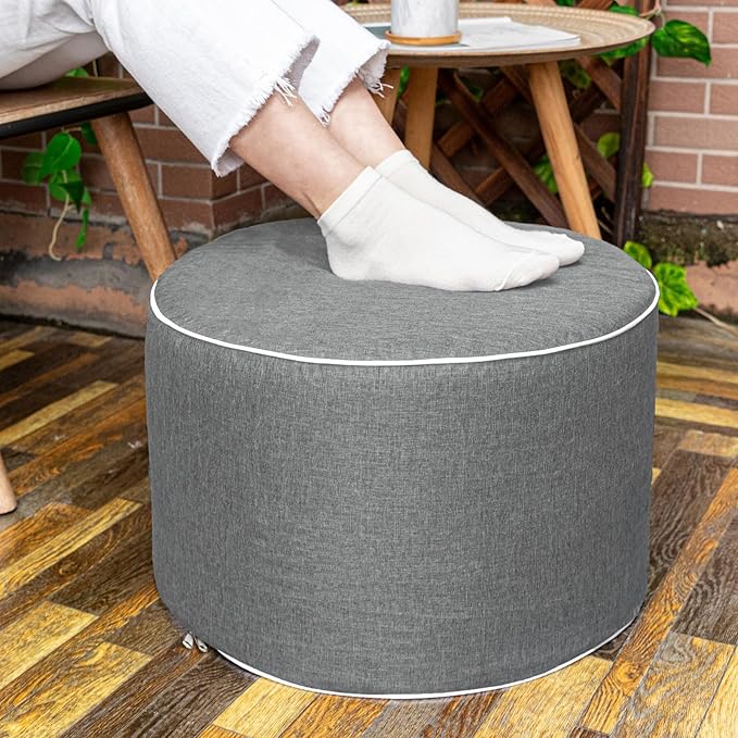 Outdoor Ottoman Outdoor Ottomans for Patio 19x12 Inches Modern Lightweight Foam Stuffed Pouf Outdoor Footstool Footrest Foot Stool Waterproof (Gray)