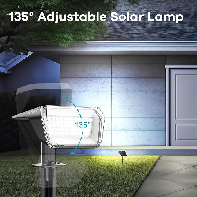 Linkind Solar Spot Lights Outdoor Waterproof IP67, 60 LED Solar Flood Lights 30% High Conversion Landscape Lighting for Garden Yard Pathway (6 Pack, Cool White)